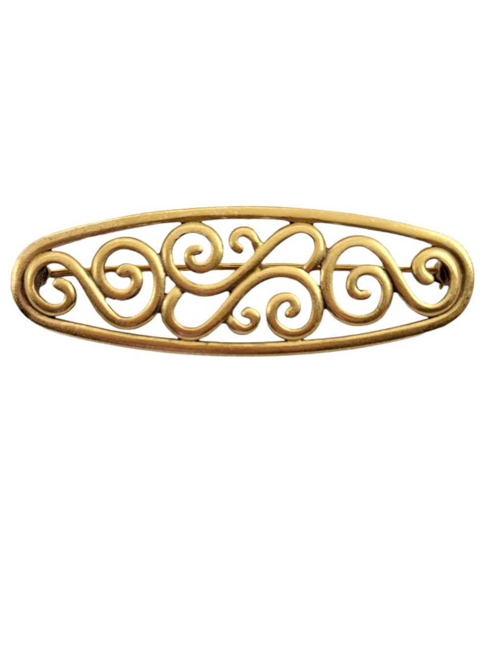 Yves Saint Laurent Gold Tone Oval Open Scroll Brooch Bar, Signed